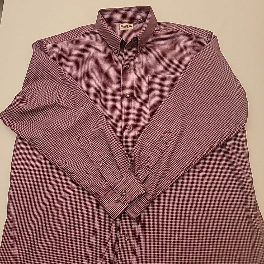 RedHead Bass Pro Shop Men's Button Up Shirt Maroon/Gray Plaid Long Sleeve 2XL